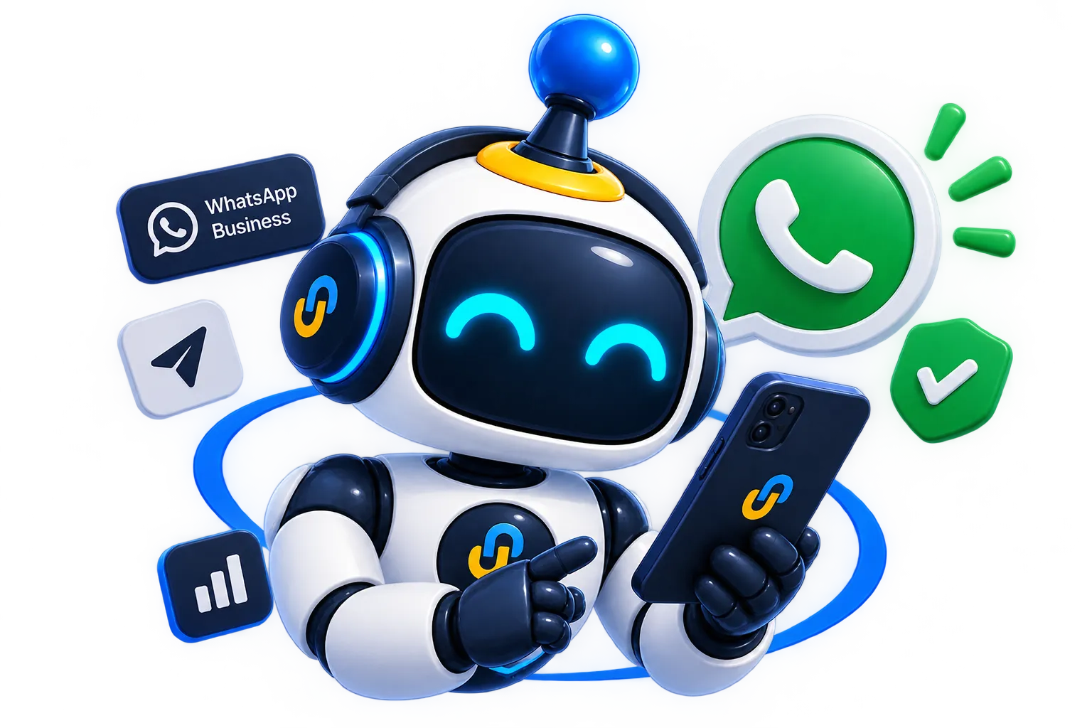 Pro, el agente de URL Pro, conversando por WhatsApp rodeado de burbujas de chat