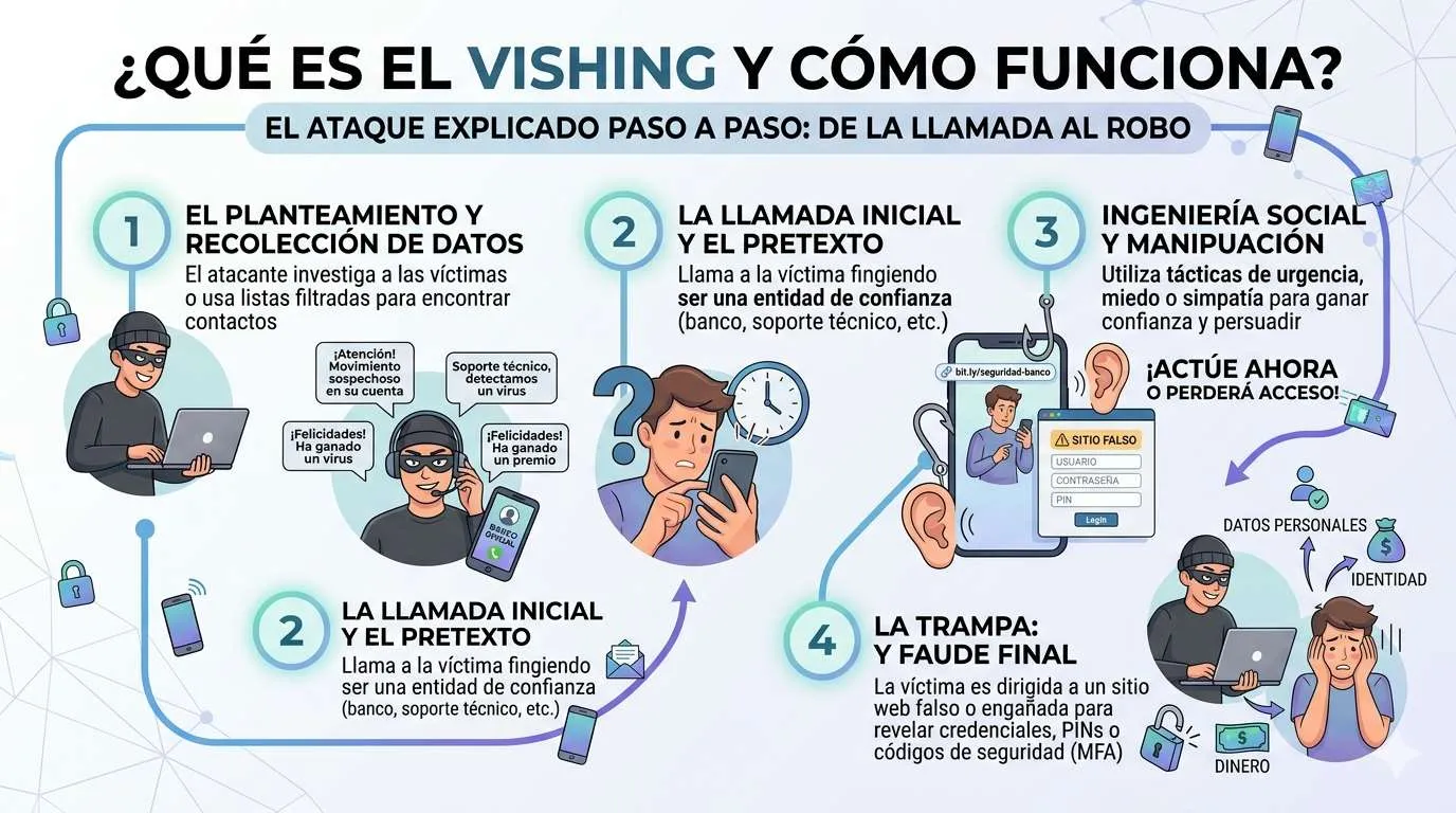 Qué es el vishing y cómo funciona: el ataque explicado paso a paso, de la llamada al robo